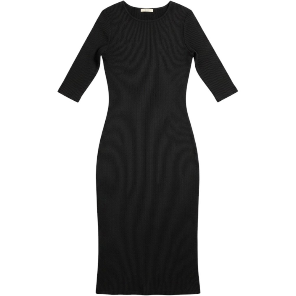 Roxy Black Ribbed Knit Midi Bodycon Dress 3/4 Sleeve Size Medium